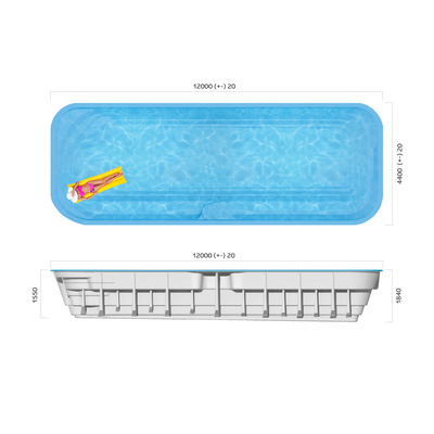 Композитный бассейн 12 х 4,4 х 1,55-1,84 "Ривьера" Franmer