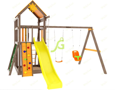 Деревянная детская площадка для дачи "Панда Фани Fort" с сеткой