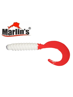 Силиконовая приманка  "Marlin's" Tvister TV53 Белая - Красный хвост 53мм/1,3гр (уп.-5шт.)