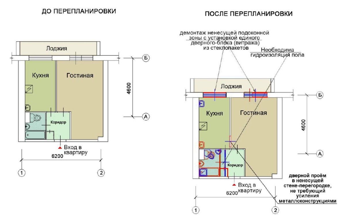 Перепланировка однокомнатной квартиры И-209А