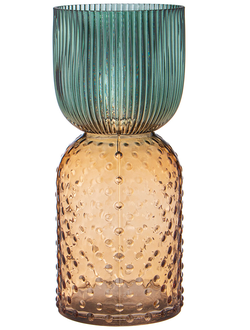 ВАЗА рефленое стекло зеленое и амбра 13Х13Х30 см