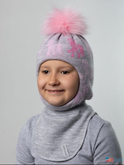 Шапка-шлем 23101-03 с утеплит., хб подклад, серый,розовый 52-54