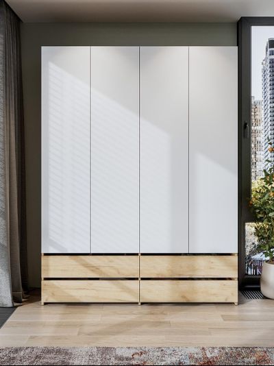 Абрау Шкаф четырехстворчатый (с ящиками) Дуб золотой/Белый