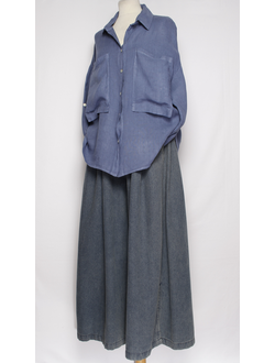 Рубашка лён "БОЛЬШИЕ КАРМАНЫ" джинс, хаки  р.48-54