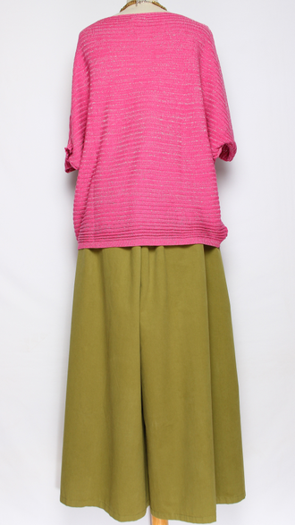 ДЖЕМПЕР  "КИМОНО ЛЮРЕКС лодочка"  в рубчик фуксия, св.серый, св.фуксия р.46-52