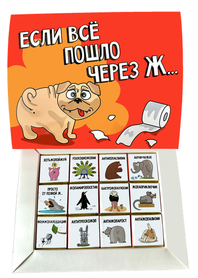 Шоколадный набор "Если всё пошло через Ж....." Набор помощи при полной ж... 12 шоколадок