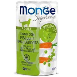 Пауч Monge Supreme Adult cat для взрослых кошек тунец, зеленый горошек, мини-морковь 80 г