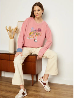 ЖЕНСКИЙ СВИТШОТ РОЗОВЫЙ "ЦВЕТОЧНЫЕ КЕДЫ"