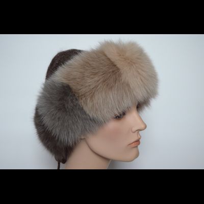 Вязаная женская шапка с мехом песца Vizio Италия 6725 CCP коричневая