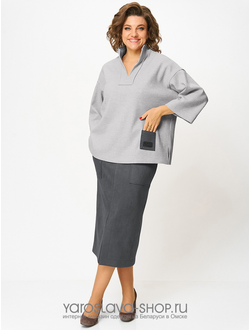 Модель: 3001.Женский 2-х предметный костюм, состоящий из трикотажной туники и юбки из замши