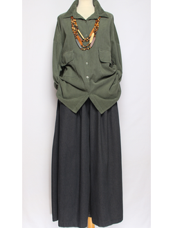 Рубашка Бохо вельветовая"КАРМАНЫ КЛАПАНЫ"  хаки до р.54