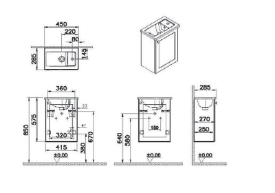 Модуль с квадратной раковиной, Vitra Root Classic, 45 см, с дверцей, матовый темно-синий, правосторонний, 68615