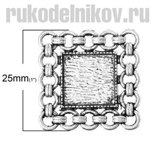 коннектор для бижутерии "Квадрат в рамке", цвет античное серебро