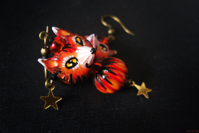 "Лисички из Шервуда", оранжевые серьги с чешским стеклом