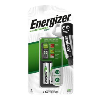 Зарядное устройство Energizer Mini: 1/2 слота AA/AAA, + 2 аккумулятора AA 2000mAh