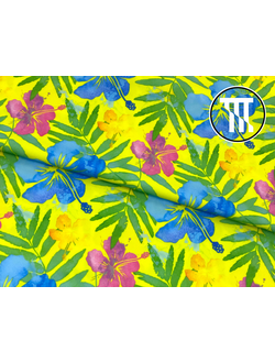 Бифлекс матовый принт Голубые цветы на желтом фоне