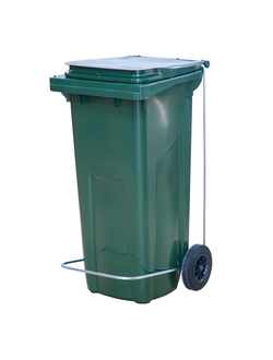 Бак для мусора 120 л зеленый, с крышкой на колёсах с педалью