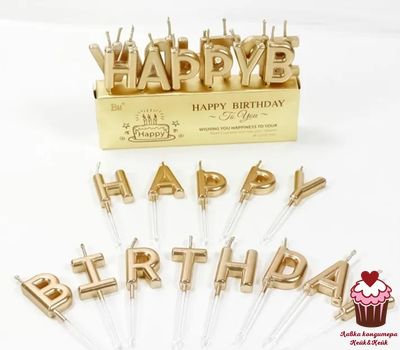 Набор свечей для торта буквы «Happy Birthday» (золотые, 7 см)