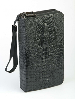 Клатч мужской с 2 молниями (крокодил/эко-кожа) (чёрный)