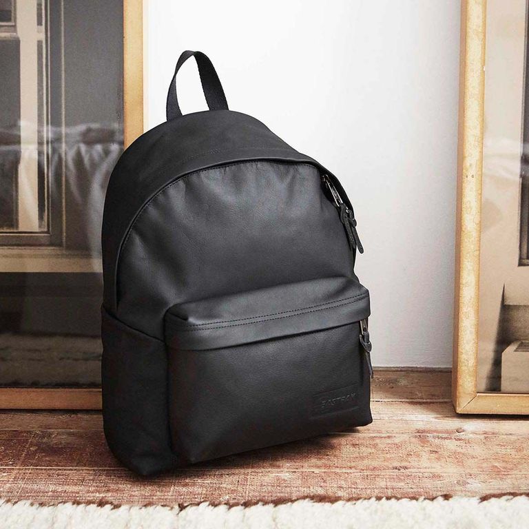 Eastpak black store leather backpack