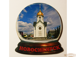 Магнит деревянный "Шар Часовня во имя Святителя и Чудотворца Николая (Новосибирск)"