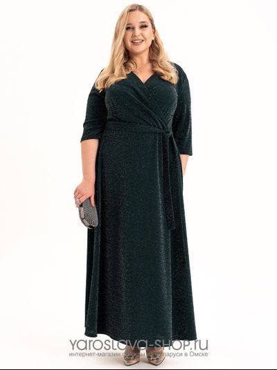 Модель :4108.Нарядное платье на запах в темно-зеленом цвете