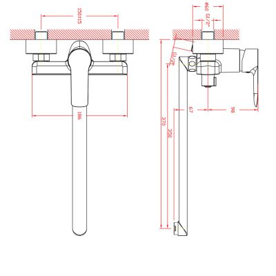 443427 Смеситель для ванны ZOLLEN HOF (арт.НО62410741) нижн. излив 350мм, карт. 35мм
