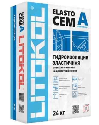 ДВУХКОМПОНЕНТНЫЙ СОСТАВ для гидроизоляции  ELASTOCEM А+В  24/8кг