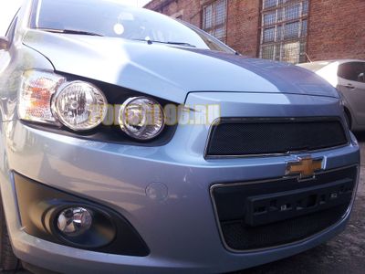 Защита радиатора Chevrolet Aveo 2012- black верх