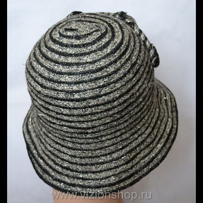 Летняя шляпа из льна Vizio Италия 4804 серебро с черным