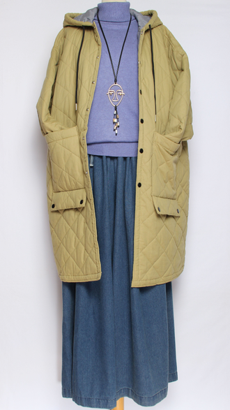 Куртка хлопок удлиненная "Большие карманы" хаки до р.54