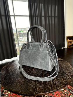 Женская маленькая сумочка из натуральной замши, серого цвета, Italy. Арт. 022618