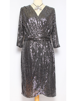 ПЛАТЬЕ  НАРЯДНОЕ "Пайетки-запах" серебро р.50-54 ( маломерит на 1 размер)