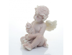 Ангелочек с котенком, литьевой мрамор.ОПТ