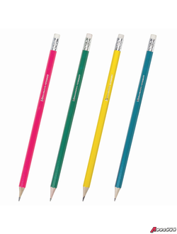 Карандаш чернографитный BRAUBERG, 1 шт., «Fluor», НВ, с резинкой, корпус неоновый ассорти, заточенный. 180613