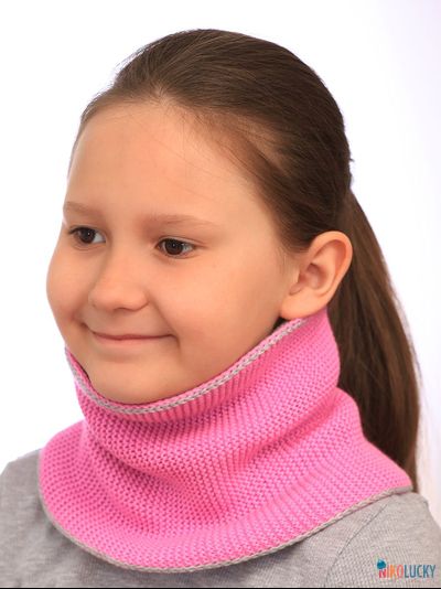 Шарф(снуд)  22-33 двойной, цвет розовый, серый размер 2