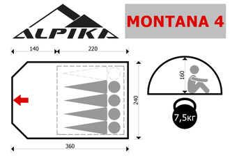 Палатка 4-х местная Montana 4 Alpika