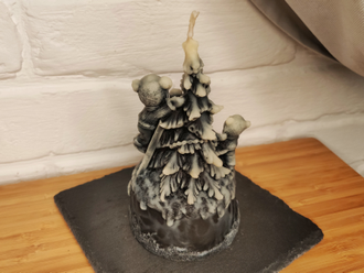 Свеча "Новогодняя елка" черная с белым мраморная, 1 шт., 9 x 14 см