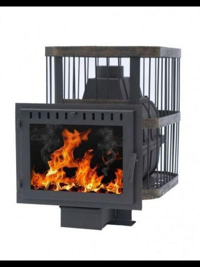 Печь банная НМК Сибирь - 24 чугунная дверка сетка пруток панорама