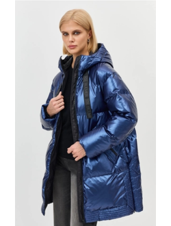 Укороченный синий-металлик пуховик