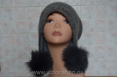 Визио Vizio Италия 5872 шапка с двумя помпонами серая