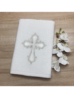 Крестильное полотенце Ажурный крест серебро фото №1