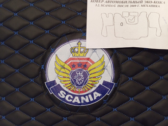 Ковры в салон для SCANIA G c 2009 (мех) иск. кожа (черный с синей строчкой) №3.2