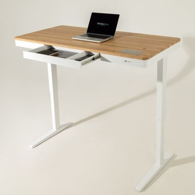 Умный стол 140×70 белый | массив дуба