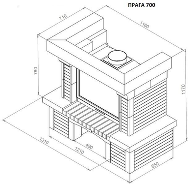 Каминная облицовка ЕВРОПЕЙСКИЕ КАМИНЫ Прага 700 фронтальная, светлый орех