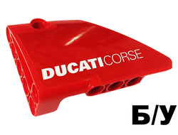 ! Б/У - Technic, Panel Fairing #13 Large Short Smooth, Side A with White 'DUCATICORSE' Pattern Sticker - Set 42107, Red (64394pb027) - Б/У