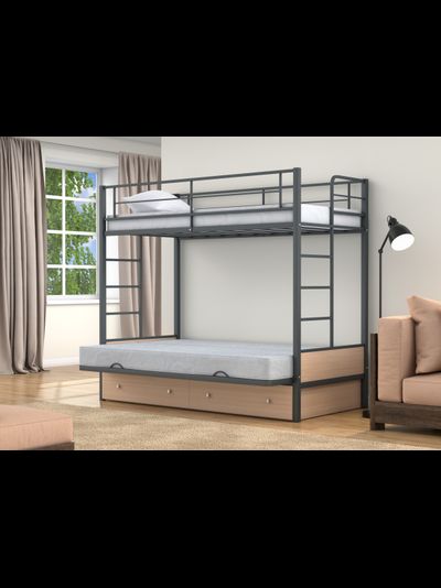 Двухъярусная кровать-диван Дакар 1 Серый (вставки Дуб молочный)