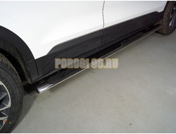 Пороги овальные с накладкой 75х42 мм ТСС для Geely Coolray 2020-2024