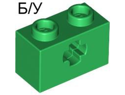 ! Б/У - Technic, Brick 1 x 2 with Axle Hole, Green (32064 / 4233489 / 6206248) - Б/У