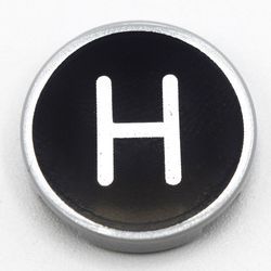 Tile, Round 2 x 2 with Bottom Stud Holder with Silver Capital Letter H on Black Background Pattern, Light Bluish Gray (14769pb429 / 6352991)